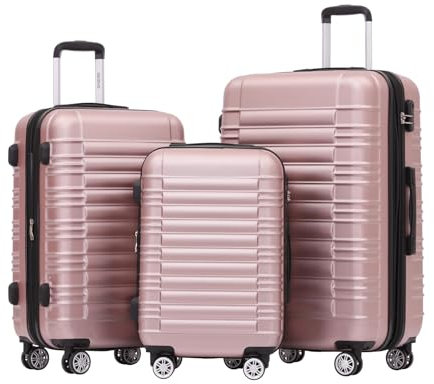 BEIBYE Reisekoffer 2088 Hartschalekoffer Gepäck Koffer Trolley Set, Kofferset in 14 Farben (Rosagold)