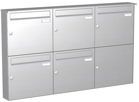 KNOBLOCH Briefkastenanlage | Aufputz | 5-Fach | Edelstahl | senkrecht | optional 2. Namensschild & 3 Schlüssel