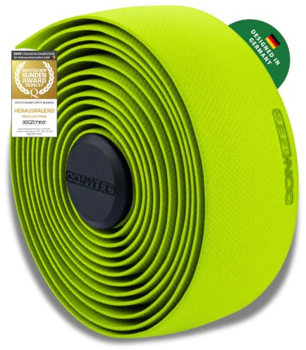 CONTEC Lenkerband Prestige.Grip, 2000x30x2,5 mm, aus EVA-Schaum und Gel, selbstklebend und rutschsicher, mit Klebestreifen und 2 Lenkerstopfen, Paar, grün