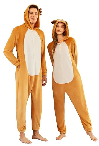 Ekouaer Tuta Intera con Cerniera e Cappuccio, Divertente Pigiama in Pile per Carnevale, Halloween, Cosplay (Uomo, Donna, Unisex) S-XXL