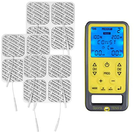 Tenscare Sports Tens 2+ Paquete de 12 Electrodos - Dispositivo de electroestimulación con Masaje, TENS, EMS y programas manuales. Para alivio del dolor, tonificación y relajación muscular.