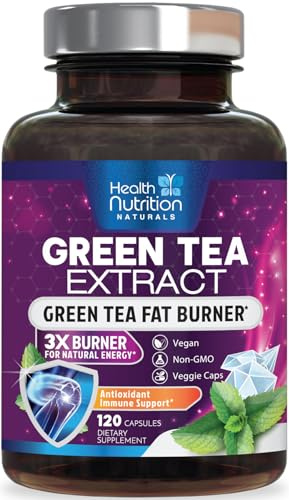 Green Tea Extract Capsules - Standardized 45% EGCG & 98% Polyphenols - 3X Strength Green Tea Natural Energy, Herbal Supplement with Heart & Antioxidant Health Support, Bottled in USA - 120 Capsules