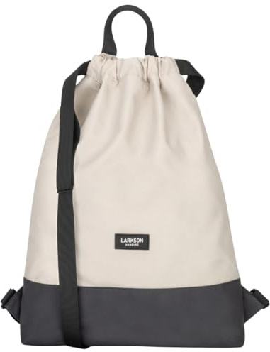 LARKSON Bolso de Deporte para Hombre y Mujer Beis Gris - No 7 - Bolsa para niños con Cordón - Mochila pequeña de tela para el Gimnasio - Material reciclado