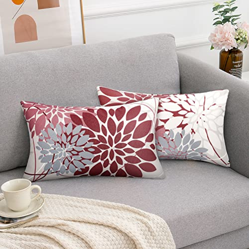 Funda De Cojines 12x20 Pulgadas Fundas Cojines Rojo Y Gris Funda Cojin Dalia Otoño Funda Cojines Juego De 2 Doble Cara Geométrico Impresión Fundas De Cojines Por Sala De Estar Sofá Cojines Decoración