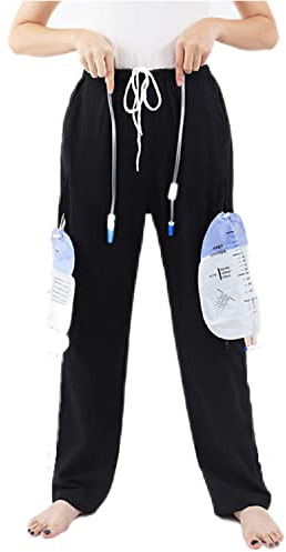 YingXue Catheter Leg Bag Pants - Urine Bag Pants with Double Pockets for Men & Women - Holds (2) 2000ml Leg Bags - Compatible with Nephrostomy, Foley, Suprapubic & Biliary Catheters (Black/L)
