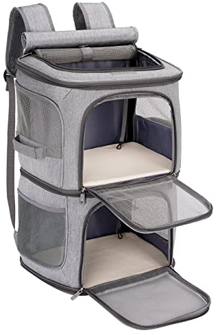 Katzenrucksack für 2 Katzen, 2-in-1 Design mit Abnehmbarer Trennwand, Grau