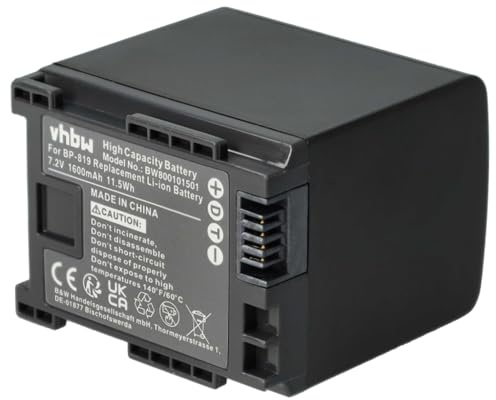 vhbw Batterie Remplacement pour Canon BP-820, BP-827, BP-819, BP-828 pour caméra vidéo caméscope (1600mAh, 7,2V, Li-ION) avec Puce d'information