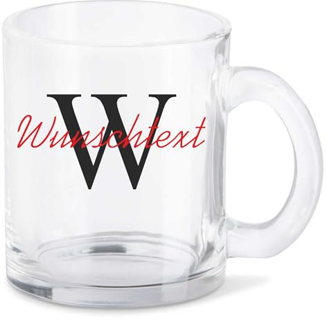 Kiwistar Tasse transparent Glas - individuell personalisiert mit Name & Initialien bedruckt - selbst gestalten - Tassen selber personalisieren - Werbetasse - Geschenk - Motivtasse