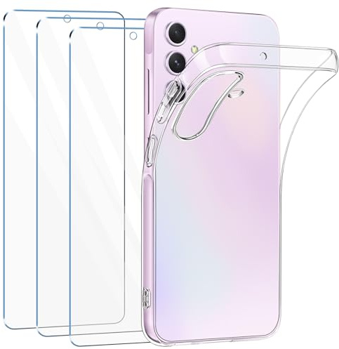 FLLAO Handyhülle Kompatibel mit Samsung Galaxy A35 5G Hülle mit 3 Stück Schutzfolie, Durchsichtig Case Transparent Silikon TPU Schutzhülle Premium 9H Gehärtetes Glas