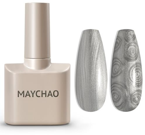 MAYCHAO 15ML Pearl Gel Nail Polish Pearlescent Shell Shimmer Mermaid Champagne Grey Gel Polish Swirl Thread Effect Soak Off UV LED Lamp Curing for Nail Art Manicure Salon DIY at Home, 0.5 OZ