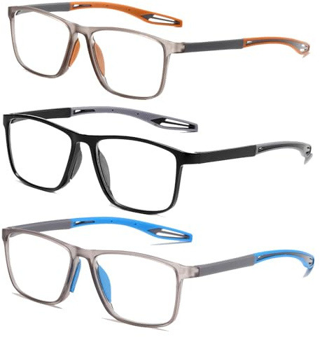 CAMKIDS Gafas de Lectura Hombres Estilo Deportivo TR90 Mujeres Pack de 3 Gafas de Lectura de Bloqueo de Luz Azul Lentes Antirreflejos Ligeras Comodas +1.5