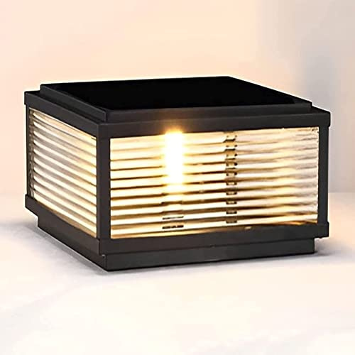 Luces de Poste para Exteriores, lámpara de Columna de Linterna de Vidrio a Rayas Moderna, luz de jardín IP65, lámpara de Poste Cuadrada de Superficie Plana Impermeable E27 para decoración de jardín