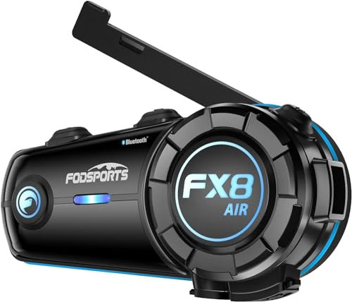 Fodsports FX8 AIR Motorrad Headset, Kommunikationssystem für bis zu 6 Motorräder mit 1500m Reichweite, AUX-Kabel unterstützt Audio-Mixing, Musik-Sharing,3 Soundeffekte, FM Radio, 900-mAh-Akku