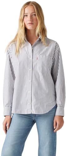 Levi’s Femme Chemise Denim Harlie en Coton avec Col à Pointe, Bleu (Marinas Stripe Navy), L