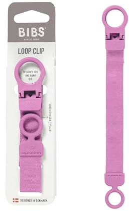 BIBS Schnullerkette Clip Loop, Passend für alle BIBS Schnuller, Bubblegum | Schnullerkettenhalter | Passt zu allen BIBS Schnullern | Sicher mit einer Hand befestigt | Keine heruntergefallenen Schnuller