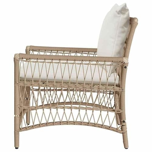 Eleganz Gartenstuhl mit Kissen Beige - Poly-Rattan Sessel für Terrasse & Garten - Wetterfest & Komfortabel - 73 x 61 x 77 cm - Modernes Gartensitzmöbel