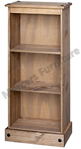 Mercers Furniture Corona Solid Wood Pine Low Narrow Bookcase Wooden Small Slim Shelving Shallow Unit Office Bedroom Living Room Lounge Light Fiesta Wax Mexican Style 104cm High 46cm Wide 20cm Deep