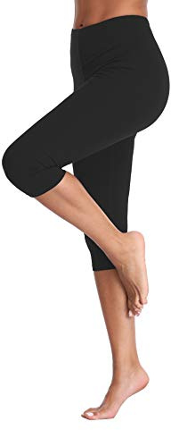 Kotii Women's Summer Soft Capri Leggings Plus Size Crop Leggings Stretch Tights Pants,Black,Fits L