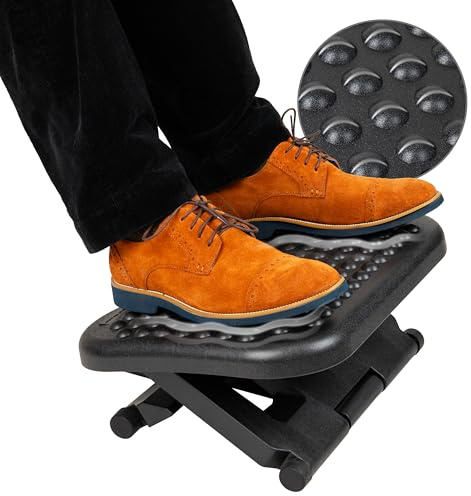 Mind Reader Foot Rest, Under Desk at Work, Ergonomic, Height Adjustable, Office, Plastic, 18 L x 13.5 W x 6.5 H, Black