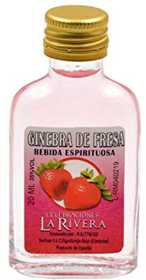Lote de 20 Botellas Decorativas de Cristal PetacaGinebra de Fresa. Regalos Originales. Licores y Complementos. Detalles para Bodas, Comuniones, Bautizos y Cumpleaños. CC
