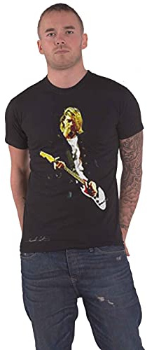 Kurt Cobain T Shirt Guitar Photo Colour Logo Nuovo Ufficiale Unisex Nero Size XL