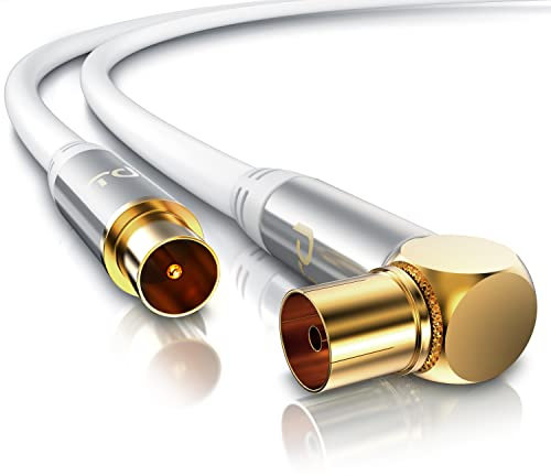CSL - Antennenkabel gewinkelt 8k 4k HDTV - 2m Meter Antennen kabel - Kupplung 90° Winkel zu Stecker gerade - 75 Ohm - geeignet für TV HDTV Radio DVB-T2 DVB-S DVB-S2 - Winkelstecker - weiß