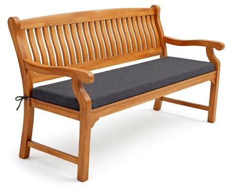 POKAR Coussin de Banc 120x50 cm | Housse Amovible et Liens Antidérapants | Galette d'Assise pour Banc de Jardin, Balancelle et Chaise | Intérieur et Extérieur | Oeko-TEX | Fabriqué en UE | Anthracite