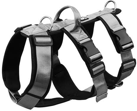 LAVAMOND Großes Hundegeschirr, kein Ziehen, ausbruchsicher, mit Griff, 4 Schnallen, 2 Ringe, weich gepolstert, rutschfest, verstellbar, mittelgroß, Easy Walk für mittelgroße bis große Hunde
