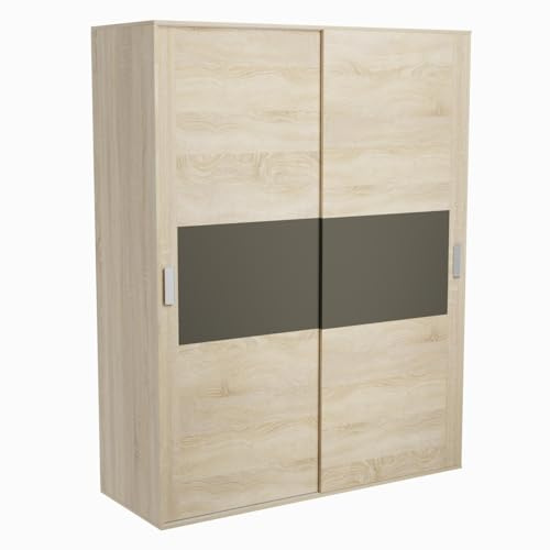 Homey - Armario de Dos Puertas Correderas con Altillo Modelo Oslo para Dormitorios de Matrimonio e Infantiles, Color Puccini - Grafito, Medidas: 150 cm (Ancho) x 208 cm (Alto) x 55 cm (Fondo)