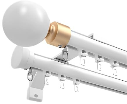 LTSRLL Aluminium-vorhangschienen Raumteiler, Robuste Gardinenschiene 2-läufig Für Büro Und Wohnzimmer Gardinenstange Wandmontage Mit Dekorativem Kopf (Color : White, Size : 220cm(4 * 110cm))