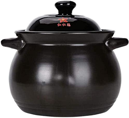 TEmkin Cazuela Olla Cazuela De Barro Estofado Cocción Lenta Cocción A Fuego Lento Sartén Ovalada De Gran Capacidad Negro-Negro_3.3L (Negro 4.3L)