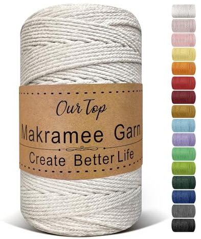 OurTop Premium Makramee Garn Natur, 3mm x 300m Macrame Cord Makramee Schnur Makramee Kordel, Garn für DIY Handwerk, Weben Dekoration, Hängepflanze Pflanze Aufhänger