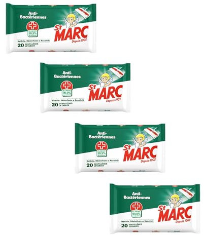 ST MARC Lot de 4 Serpillères jetables Imprégnées Anti-Bactériennes - 20 Serpillères