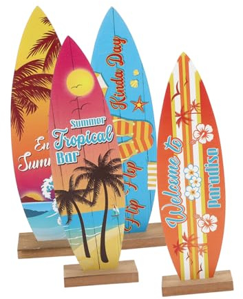 RORPOIR 4 Stück Surf Board als Tropische Tischdekoration mit Küstenstil Vielseitige Stranddeko für Zuhause Inklusive Briefbeschwerer und Buchstützen