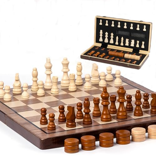 NEWFUN Ajedrez Magnetico, Ajedrez Magnetico Viaje, Ajedrez, Juego de Ajedrez y Damas Magnético 2 en 1, Juego de Ajedrez Magnético Plegable