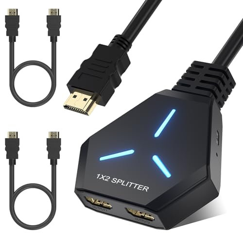 HDMI Splitter 1 in 2 Out, HDMI Splitter for Dual Monitors, 4K Ver1.4 Supports 3D Full HD 1080P Compatible for/PS4/PS3/Blu-Ray Player/MacBook/HDTV(Mirror Only, Not Extend)
