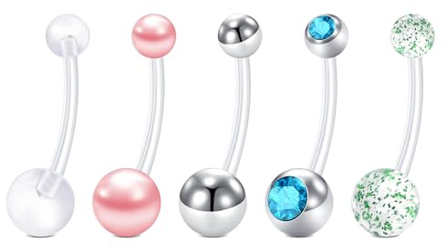 FECTAS Piercing Nombril Grossesse 14, 16, 18, 25, 32, 35, 38 mm, Plastique pour Grossesse Accrocher Coeur, 16 mm, Acrylique