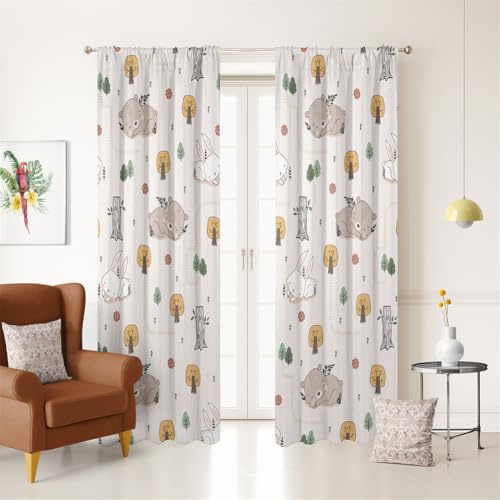 Koudi - Tende per bambini con motivo animalier, tende oscuranti a motivi di piante e foresta, per camera da letto e soggiorno, 2 pezzi, 210 x 132 cm (A x L)