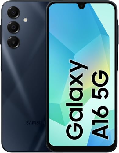 Samsung Galaxy A16 5G (Bleu Noir, 4 Go de RAM, 128 Go de stockage) | Super AMOLED | Triple caméra 50 MP | Batterie 5000 mAh | IP54 | NFC | 6 mises à niveau du système d'exploitation | Version