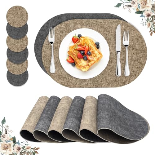 ROEOWENE 6pcs Platzsets Abwaschbar Leder PU Tischsets für Küche,Esszimmer