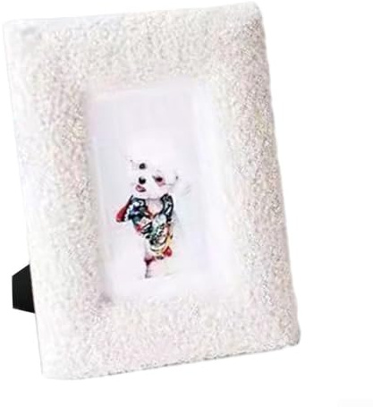 Elegante cornice quadrata in velluto da tavolo per immagini da 10 x 15 cm, bordo decorativo in peluche, decorazione moderna per la casa, idea elegante, senza nucleo dipinto (bianco)