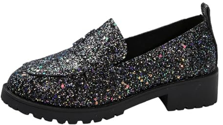 Hanraz Scarpe glitterate da donna con paillette, scarpe sportive fantasiose, comode, sneakers anni '80, con paillettes Y2k, scarpe da ginnastica con glitter eleganti, Nero , 42 EU