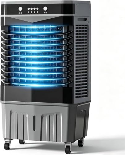 Climatizador Evaporativo Industrial Portátil Humidificador Enfriadores para Naves Locales 55L 3 Velocidades Oscilación 120° Aire Acondicionado Portátil Sin Tubo Exterior 4 Packs Hielo 45*35*100cm
