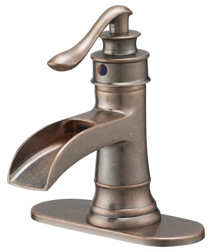 BWE Copper Bathroom Faucet Antique Brass Sink Vanity Bath Restroom Basin Single Handle Waterfall Rose Mixer Tap One Hole Lever Deck Mount Commercial