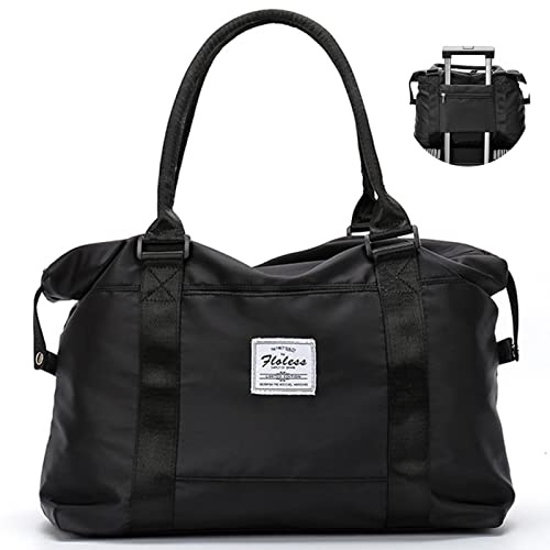 Travel Gym Bag for Women, LANBX Tote Bag Carry on Luggage Sport Duffle Weekender Overnight Bags with Wet Pocket (Black)