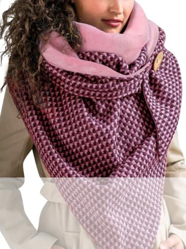 heekpek Damen Schals Warmer Dreieckschal mit Button Winterschals Retro Damen Wickelschal Lässige Herbstschal Winterschal Halstücher übergroßer Weich Scarf Poncho (Rotwein E)