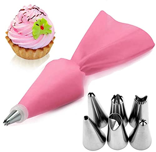 8/26 Pz/set Punte per Sacchetti di Pasticceria in Silicone Cucina Glassa Piping Crema Strumenti per Decorare Torte Sacchetti di Pasticceria Riutilizzabili + 24 Set di Ugelli-Federazione, 8 Pz--Rosa