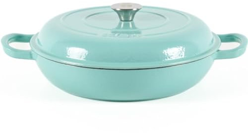 Lätt Home Cocotte Hierro Fundido Esmaltado Verde Menta. Cocotte Redonda Baja 30x6 CM - 3,2 L. Olla Elegante, Resistente, Especial para Inducción y Apta para todos tipo de Cocina