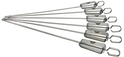 Wolfcut Schaschlikspieße, Schampura, BBQ Grillspieße, Fleischspieße 40 cm lang mit Abstreiffunktion 12-er Set aus Edelstahl