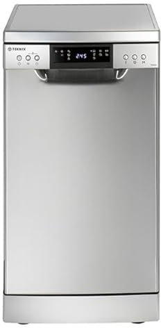 Teknix TFD455S Slimline Freestanding Dishwasher - 9 Place Settings - 30 Minute Rapid Clean - Extra Dry Function - Silver, H84.5 x W45.0 x D60.0 (cm)